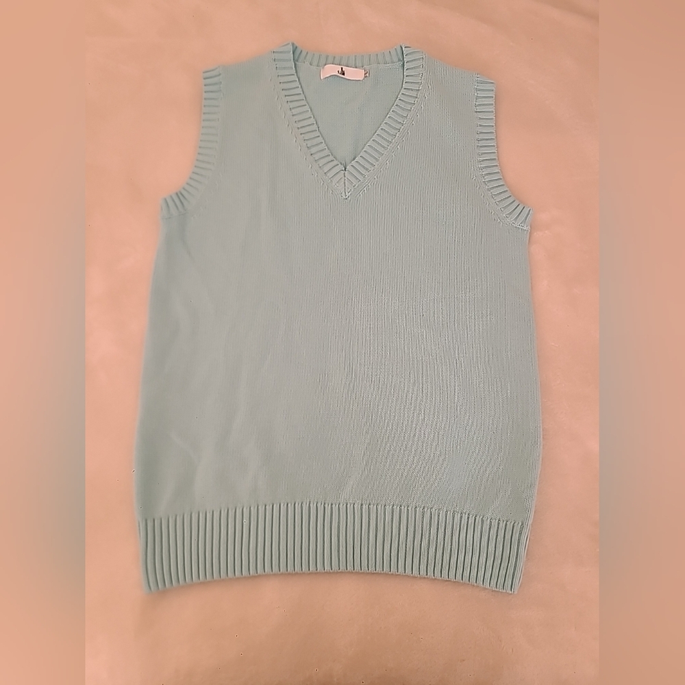 JK Uniform Japanese Knitted  V-Neck Pullover Vest for Women Size Large Blue